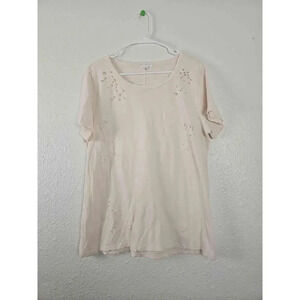 Socialite Scoopneck Distressed Round Neck Beige Casual T-Shirt XL